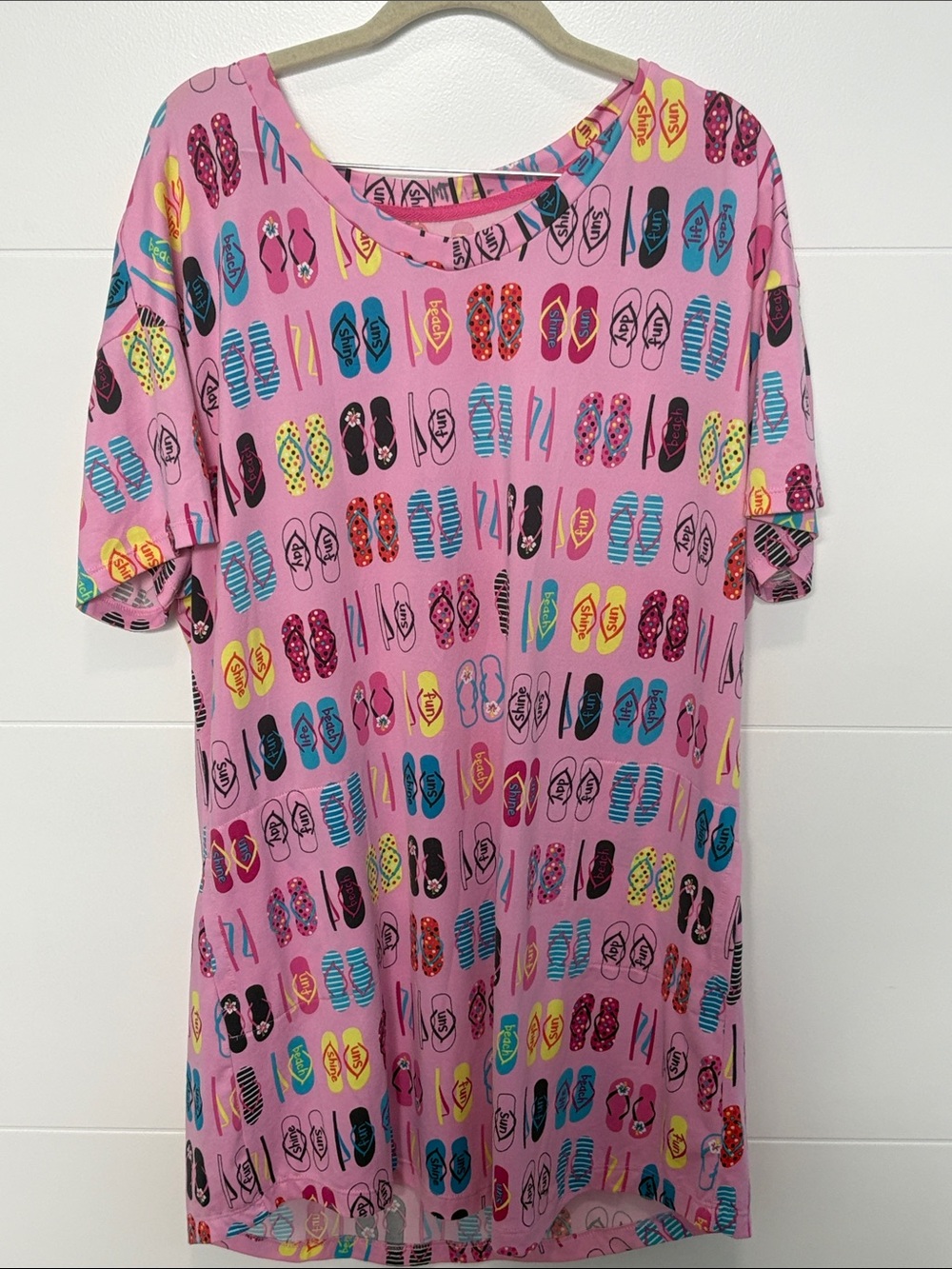 Secret Treasures Pink Flip-Flop Pattern Short Sleeve Nightshirt